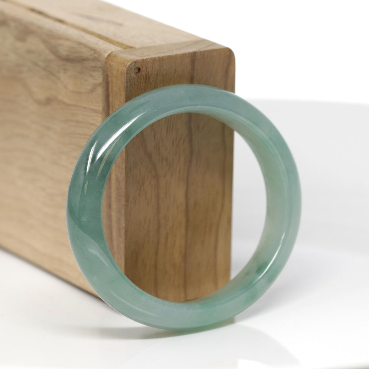 Baikalla Natural Icy Oil-Green Jadeite Jade "Oval Half Round" Bangle Bracelet (53.8mm) 