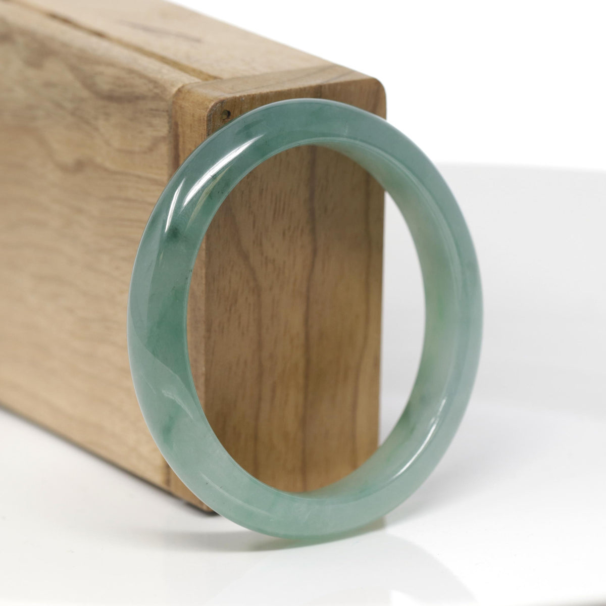 Baikalla Natural Icy Oil-Green Jadeite Jade "Oval Half Round" Bangle Bracelet (53.8mm) 