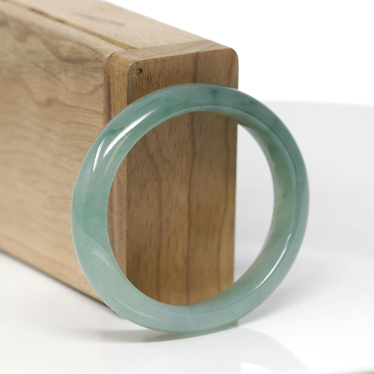 Baikalla Natural Icy Oil-Green Jadeite Jade "Oval Half Round" Bangle Bracelet (53.8mm) 