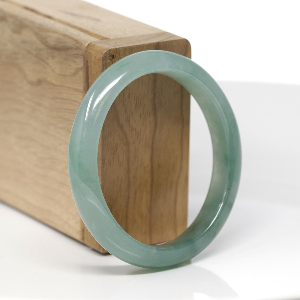 Baikalla Natural Icy Oil-Green Jadeite Jade "Oval Half Round" Bangle Bracelet (53.8mm) 
