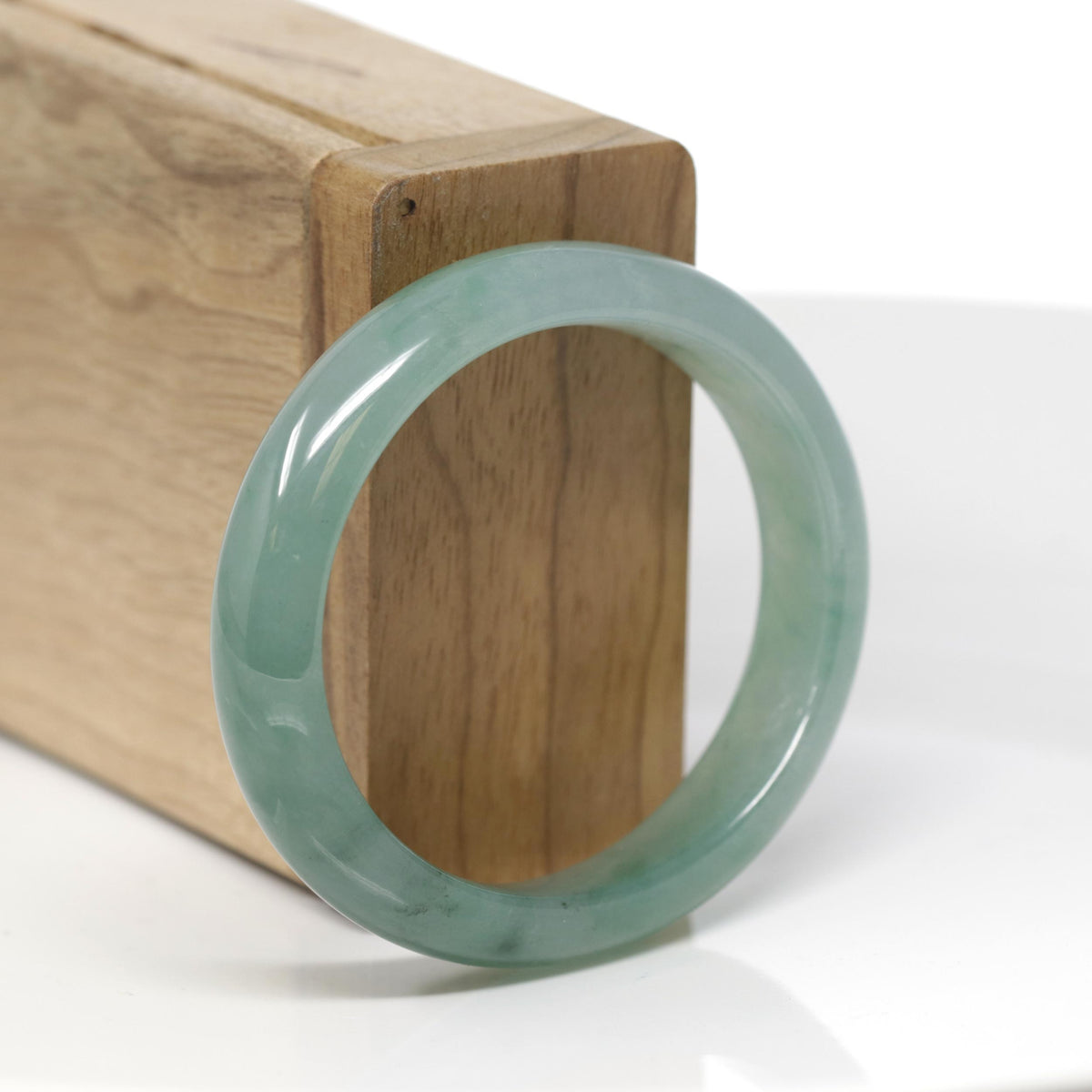 Baikalla Natural Icy Oil-Green Jadeite Jade "Oval Half Round" Bangle Bracelet (53.8mm) 