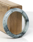 Baikalla Natural Blue-Green Flowers W/ Icy Patches Jadeite Jade "Half Round" Bangle Bracelet (51.8mm) 