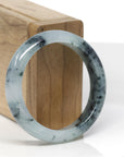 Baikalla Natural Blue-Green Flowers W/ Icy Patches Jadeite Jade "Half Round" Bangle Bracelet (51.8mm) 