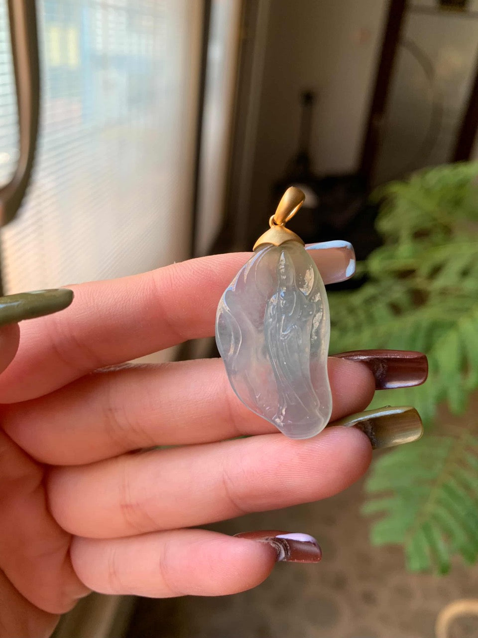 Custom 18K Yellow Gold Icy Yellow Green Jadeite Jade Guanyin Pendant Simple Bail  (Gold Only)