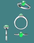 Custom 18kw Gold Natural Green Jadeite Jade Engagement Ring with Natural Diamond Accent