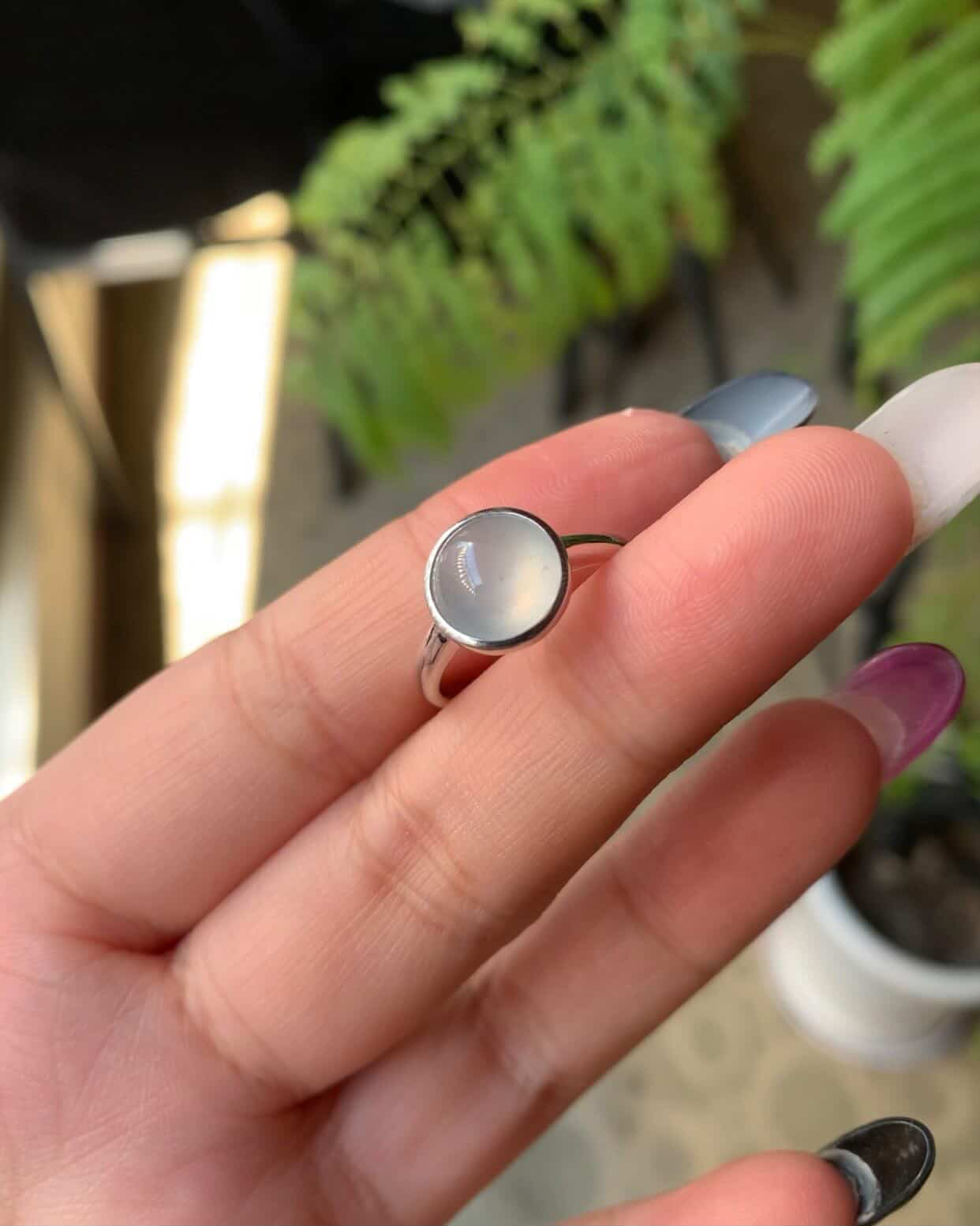 18K White Gold Natural Icy Jadeite Jade Ring Gold Setting