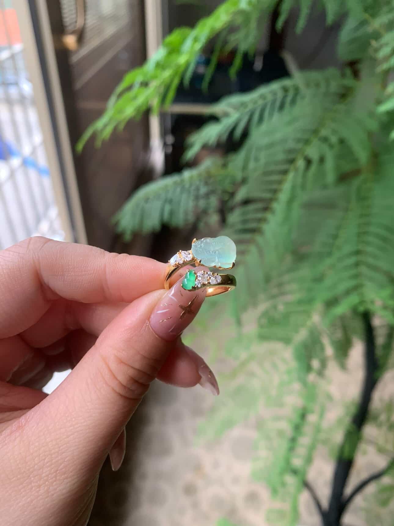 18K Yellow Gold Custom Icy Green Pixiu Ring Gold Setting