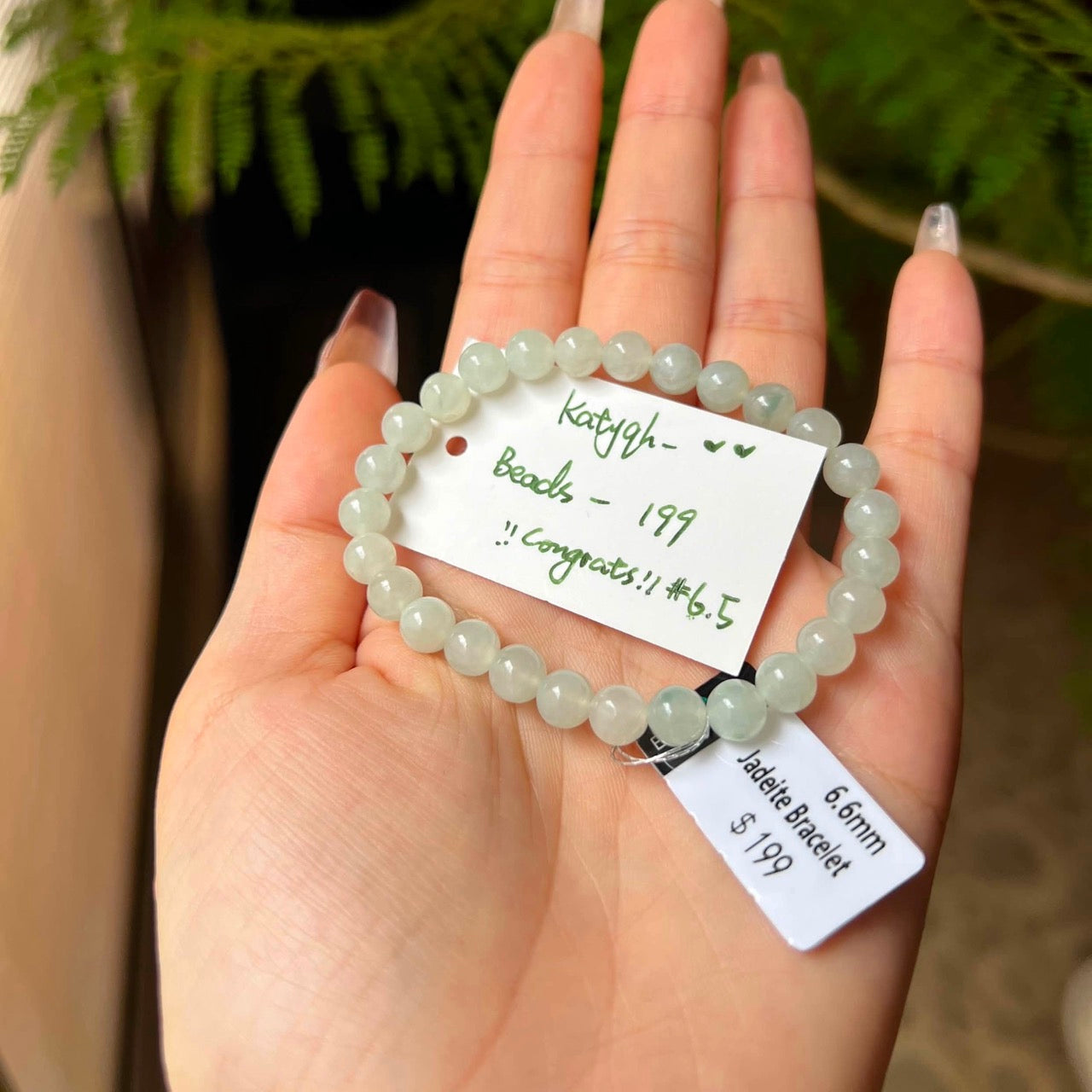 "Live" Natural Green Jadeite Jade Beaded Bracelet