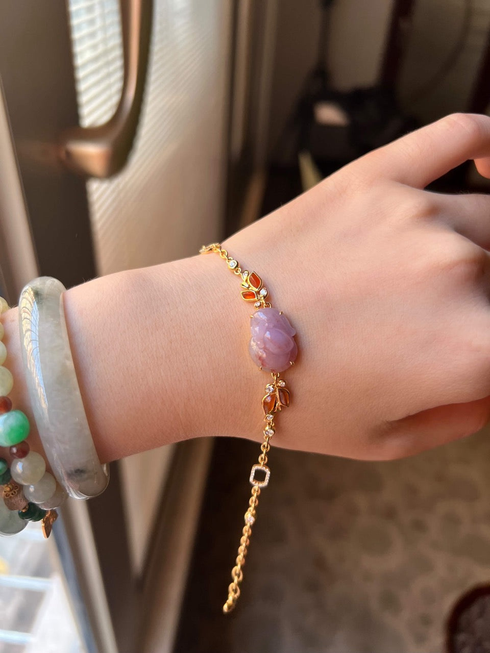 Custom 18K Yellow Gold Lavender Jadeite Jade Bat Bracelet Diamonds And Gold Setting  (Setting Only)