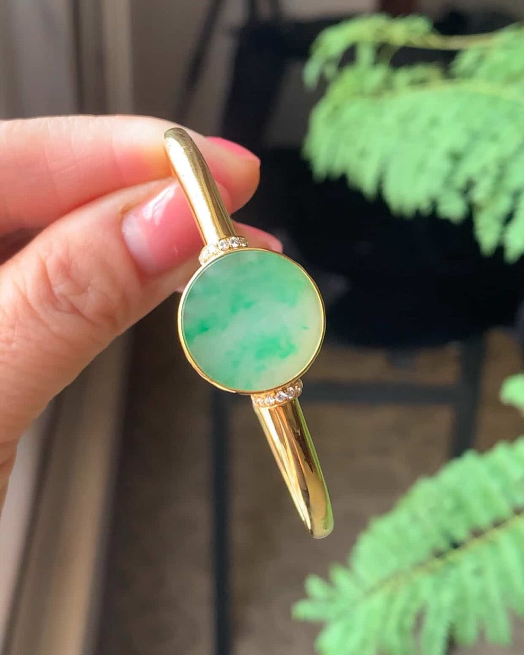 Custom 18K Yellow Gold Green Flower Jadeite Jade Bangle Diamonds And Gold setting  (Setting Only)