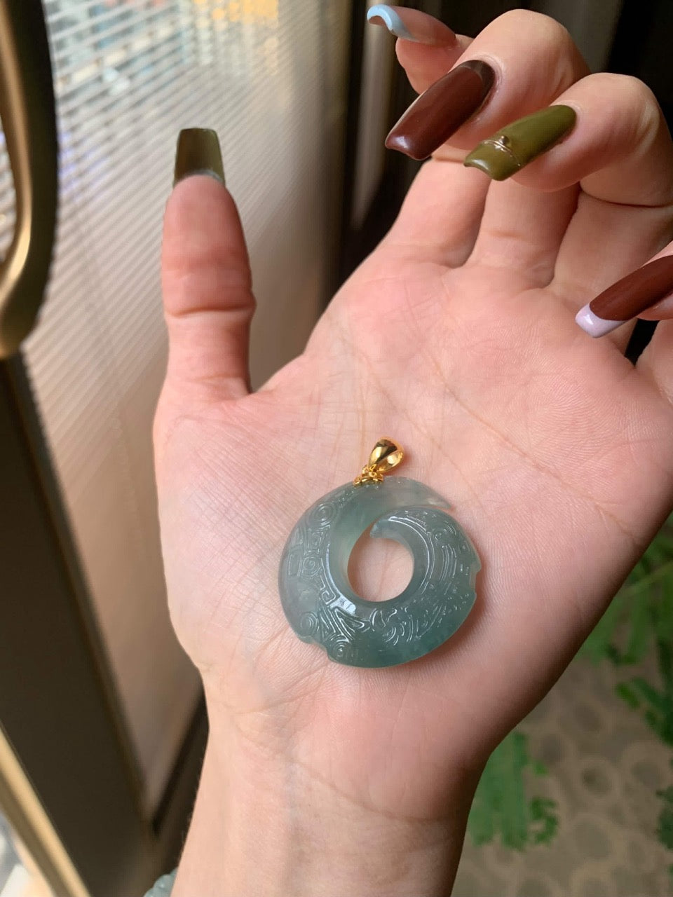 Custom 18K Yellow Gold Blue Green Flower Jadeite Jade Pendant Simple Bail (Gold Only)