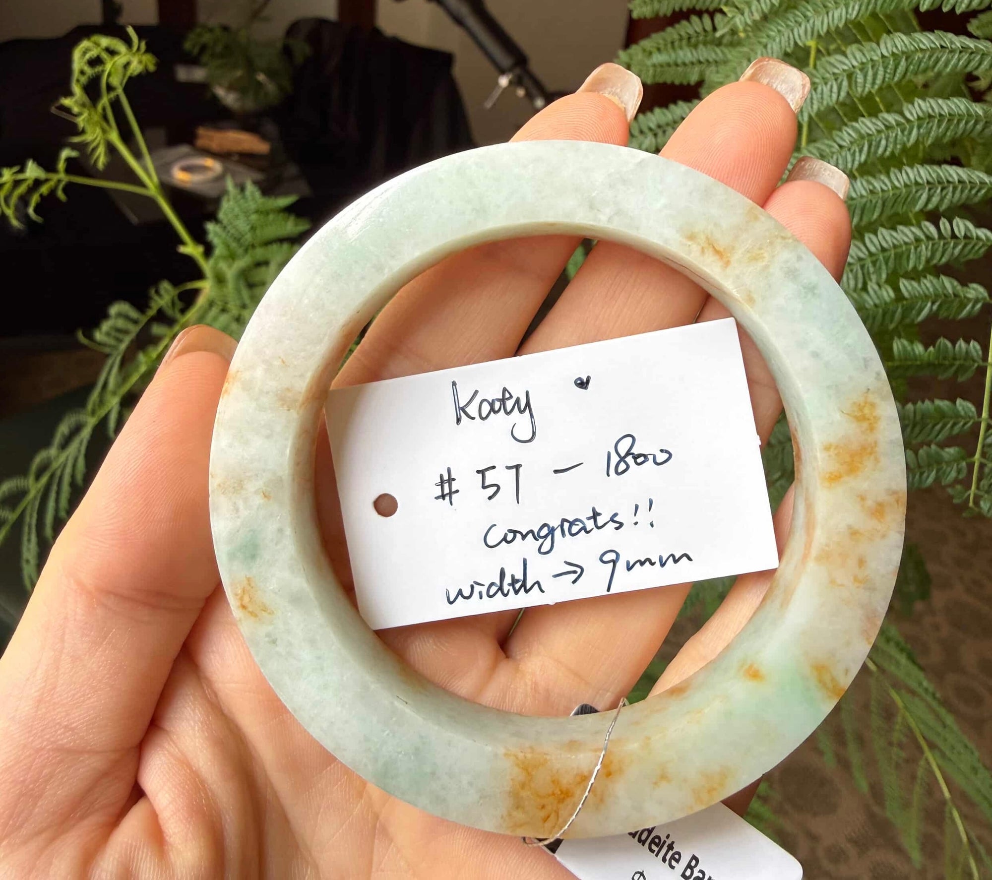 "Live" Natural Light Apple Green W/ Sajin "Gold Dust" Jadeite Jadeite Bangle Bracelet (06/29/26)
