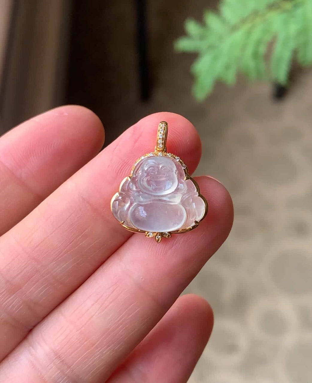 Custom 18K Yellow Gold Icy Jadeite Jade Buddha Pendant Diamonds And Gold setting  (Setting Only)