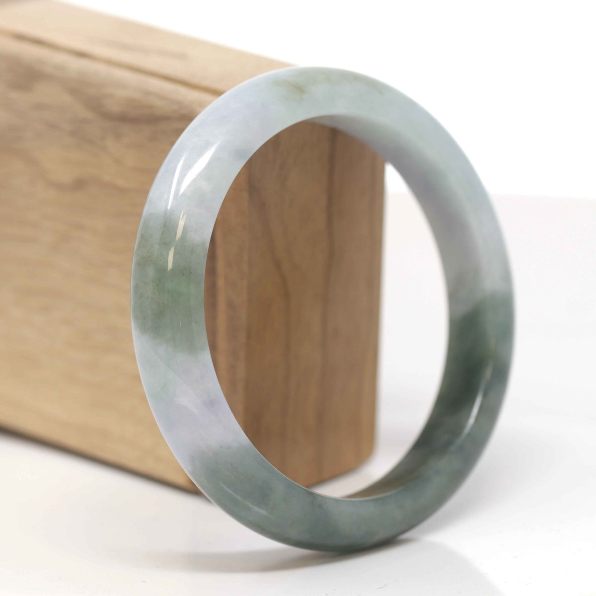 Baikalla Natural Oil-Green &amp; Light Lavender Patches Jadeite Jade "Half Round" Bangle Bracelet (61.4mm) 