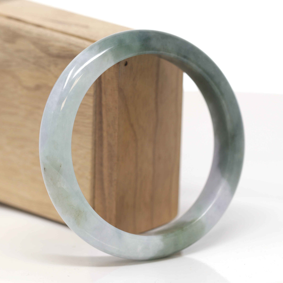 Baikalla Natural Oil-Green &amp; Light Lavender Patches Jadeite Jade "Half Round" Bangle Bracelet (61.4mm) 