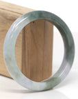 Baikalla Natural Oil-Green & Light Lavender Patches Jadeite Jade "Half Round" Bangle Bracelet (61.4mm) 