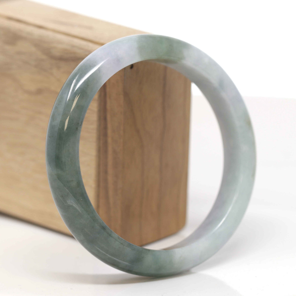 Baikalla Natural Oil-Green &amp; Light Lavender Patches Jadeite Jade "Half Round" Bangle Bracelet (61.4mm) 