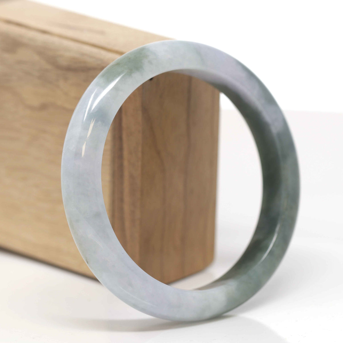 Baikalla Natural Oil-Green &amp; Light Lavender Patches Jadeite Jade "Half Round" Bangle Bracelet (61.4mm) 