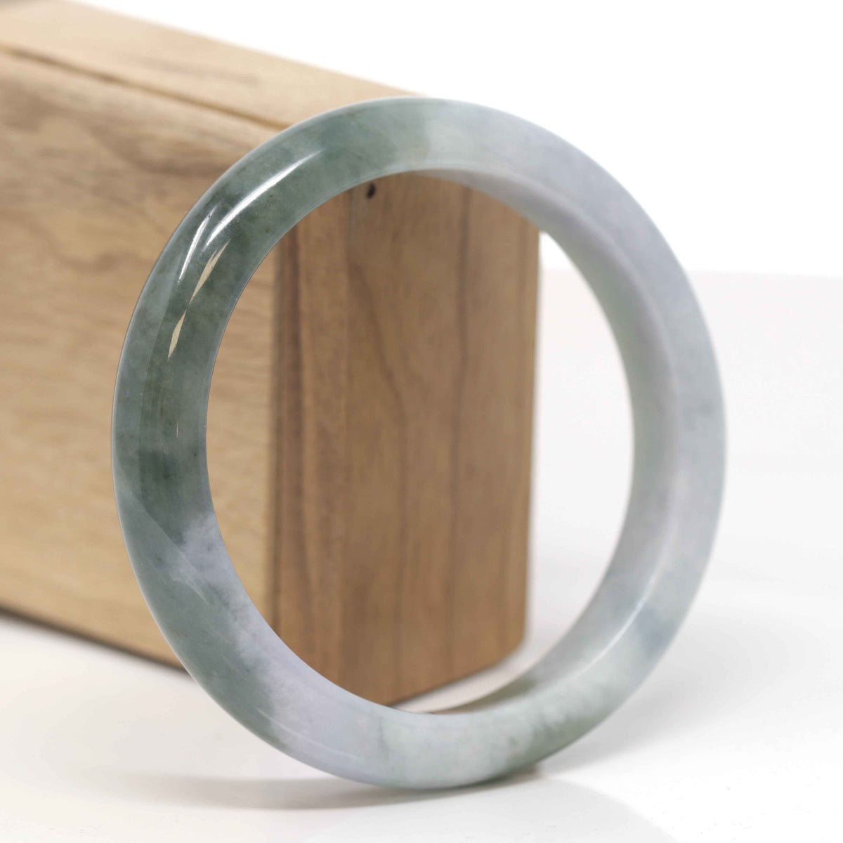 Baikalla Natural Oil-Green &amp; Light Lavender Patches Jadeite Jade "Half Round" Bangle Bracelet (61.4mm) 