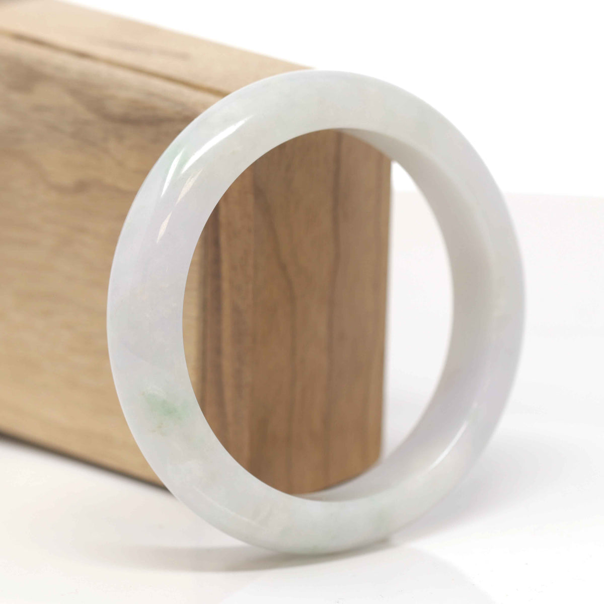 Baikalla Natural Light Green &amp; Faint Lavender Jadeite Jade "Half Round" Bangle Bracelet (58.9mm) 