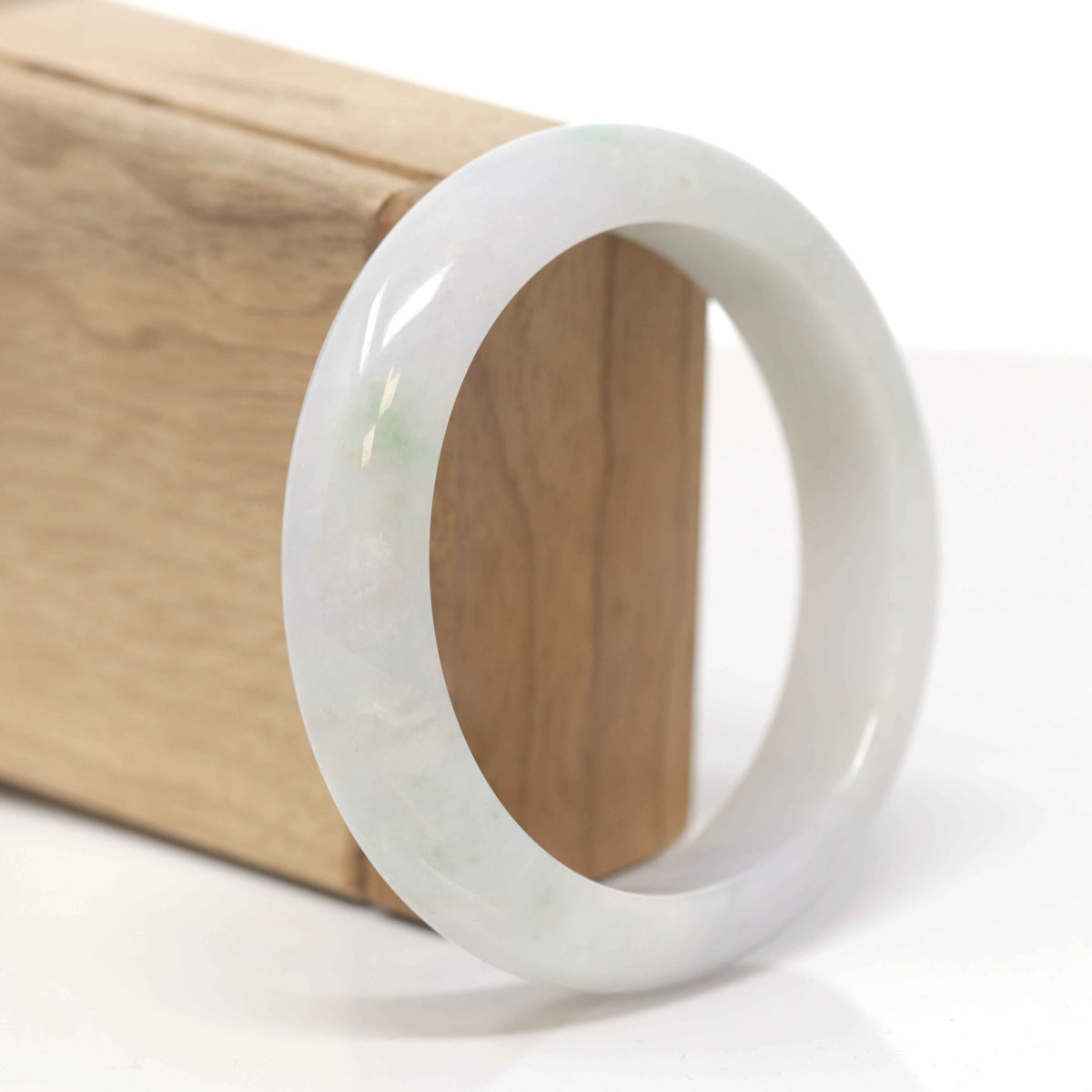 Baikalla Natural Light Green &amp; Faint Lavender Jadeite Jade "Half Round" Bangle Bracelet (58.9mm) 