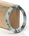 Baikalla Natural Deep Blue-Green Flowers Jadeite Jade "Traditional Round" Bangle Bracelet (57.5mm) 
