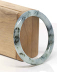 Baikalla Natural Deep Blue-Green Flowers Jadeite Jade "Traditional Round" Bangle Bracelet (57.5mm) 