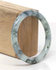 Baikalla Natural Deep Blue-Green Flowers Jadeite Jade "Traditional Round" Bangle Bracelet (57.5mm) 