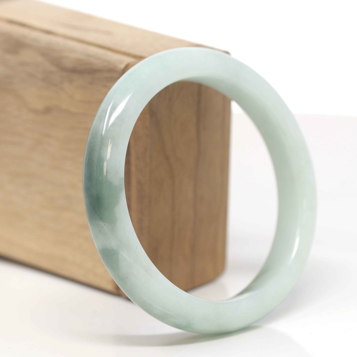 Baikalla Natural Light Green Flowers Jadeite Jade "Half Round" Bangle Bracelet (59.7mm) 