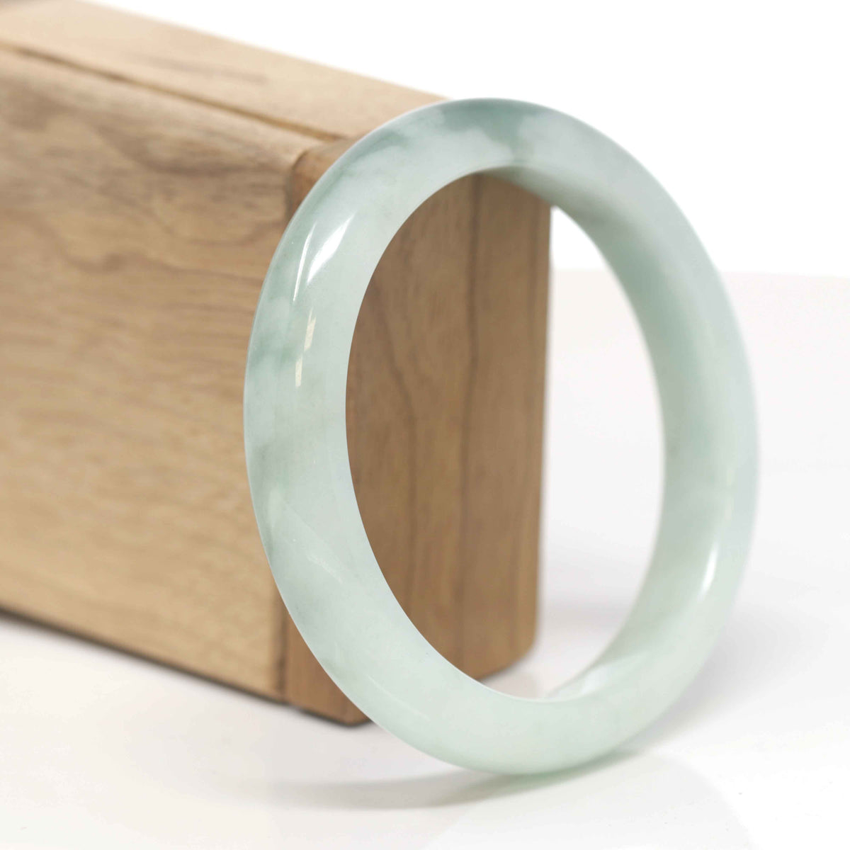 Baikalla Natural Light Green Flowers Jadeite Jade "Half Round" Bangle Bracelet (59.7mm) 