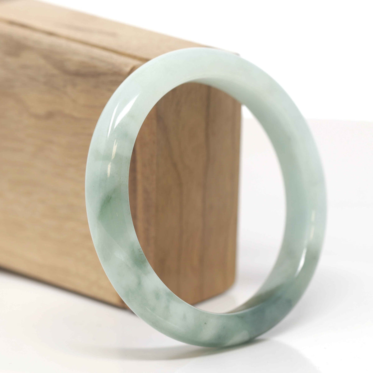 Baikalla Natural Light Green Flowers Jadeite Jade "Half Round" Bangle Bracelet (59.7mm) 