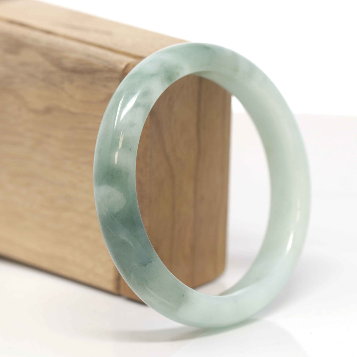 Baikalla Natural Light Green Flowers Jadeite Jade "Half Round" Bangle Bracelet (59.7mm) 