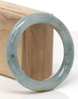 High-End Natural Icy Blue-Green Flower W/ Yellow-Brown Patches Jadeite Jade "Traditional Round" Bangle Bracelet (55.7mm) 