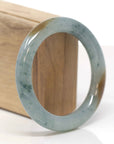 High-End Natural Icy Blue-Green Flower W/ Yellow-Brown Patches Jadeite Jade "Traditional Round" Bangle Bracelet (55.7mm) 
