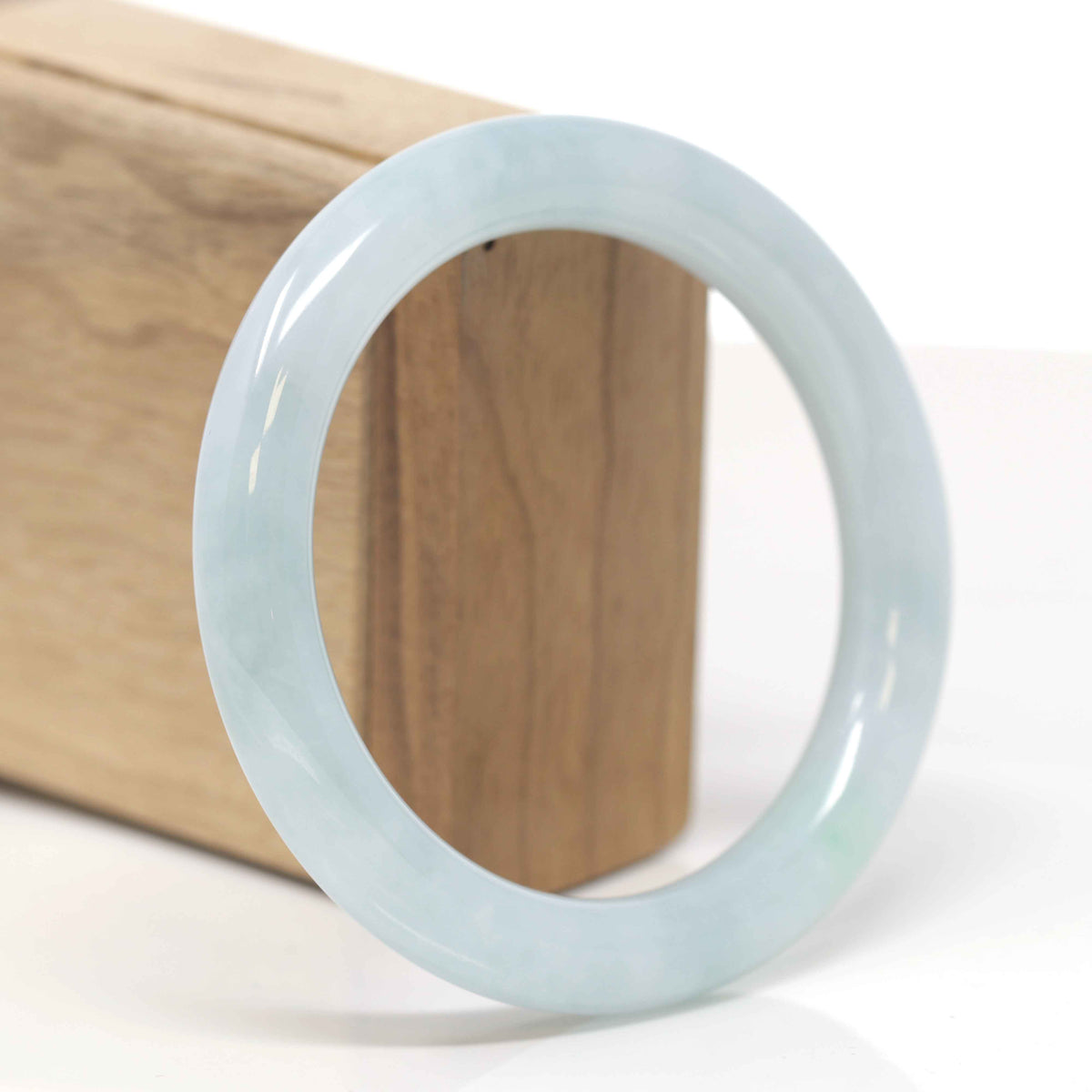 Baikalla Natural Light Blue-Green Jadeite Jade "Traditional Round" Bangle Bracelet (58.9mm) 