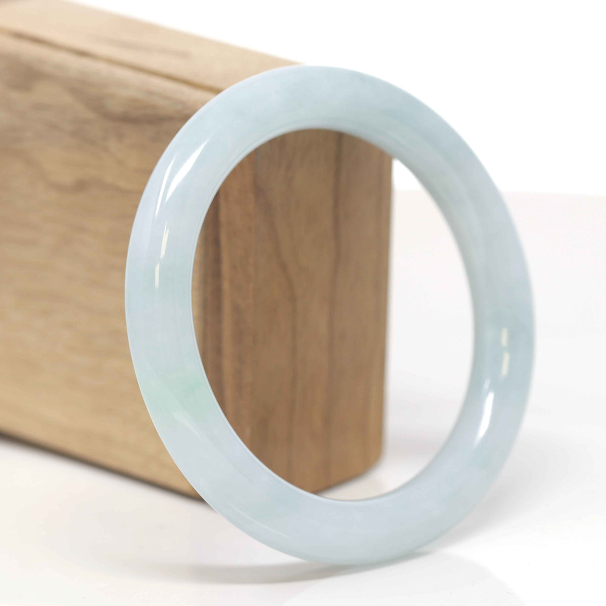 Baikalla Natural Light Blue-Green Jadeite Jade "Traditional Round" Bangle Bracelet (58.9mm) 