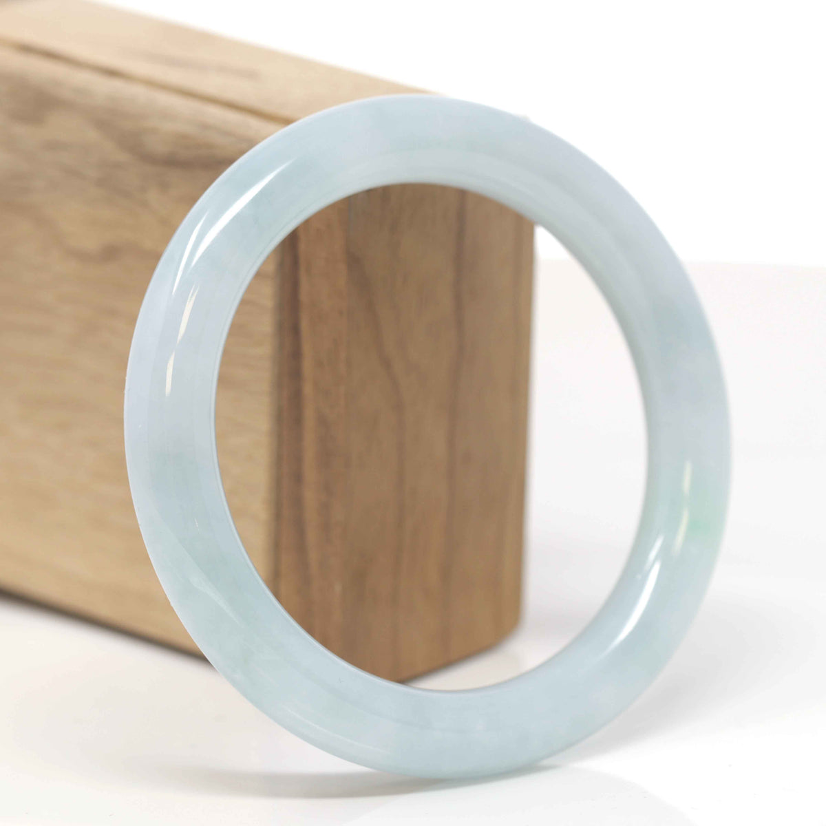 Baikalla Natural Light Blue-Green Jadeite Jade "Traditional Round" Bangle Bracelet (58.9mm) 