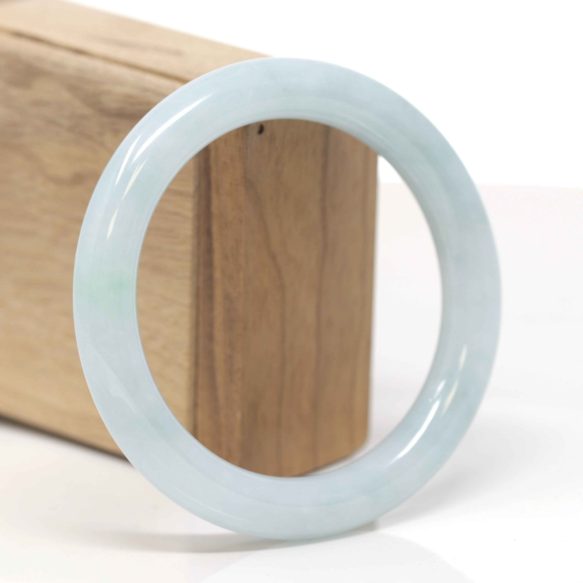 Baikalla Natural Light Blue-Green Jadeite Jade "Traditional Round" Bangle Bracelet (58.9mm) 