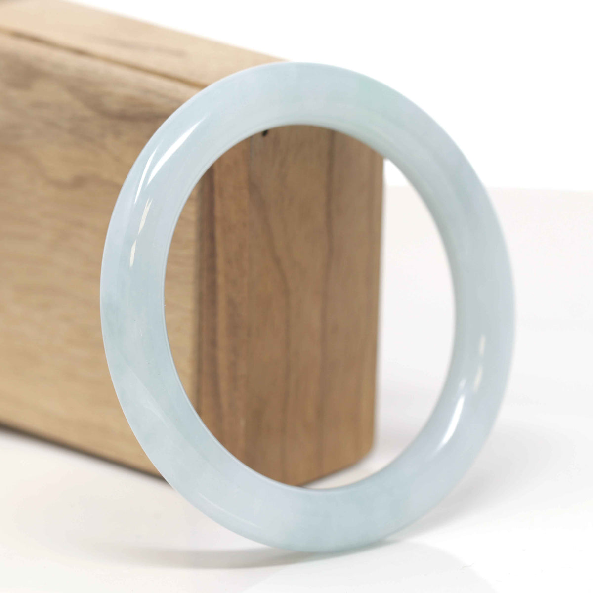 Baikalla Natural Light Blue-Green Jadeite Jade "Traditional Round" Bangle Bracelet (58.9mm) 