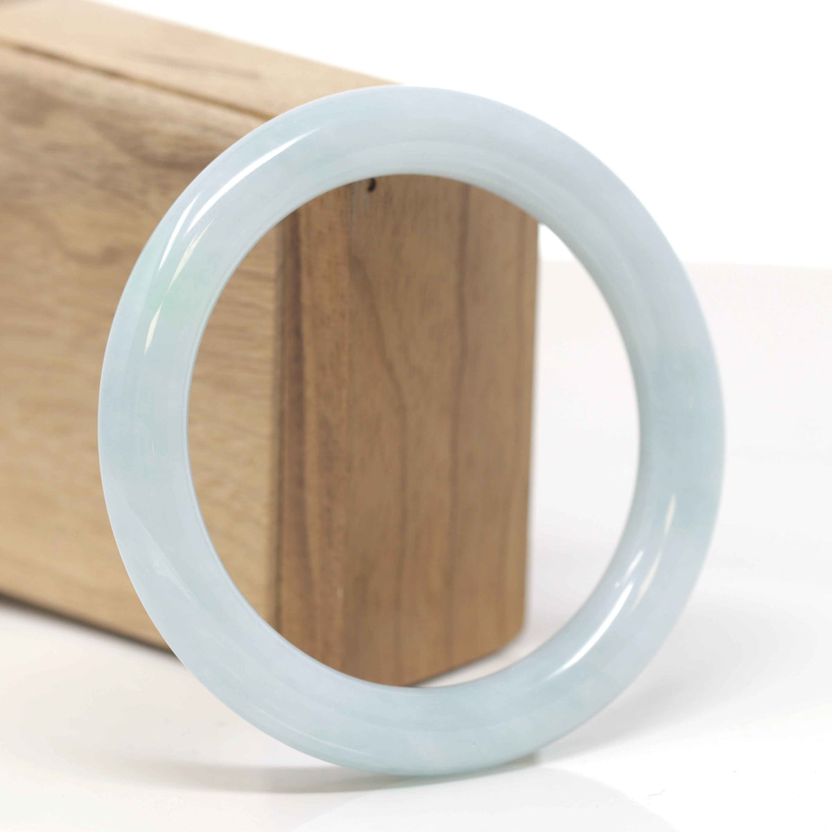 Baikalla Natural Light Blue-Green Jadeite Jade "Traditional Round" Bangle Bracelet (58.9mm) 
