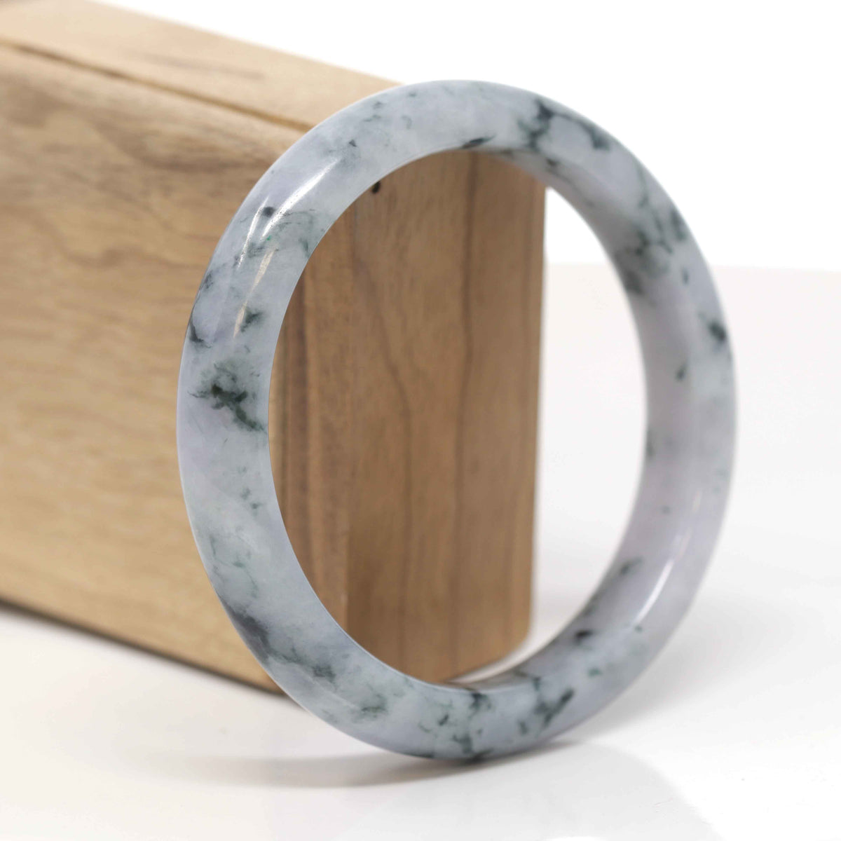 Baikalla Natural Light Lavender W/ Blue-Green Flowers Jadeite Jade "Half Round" Bangle Bracelet (61mm) 