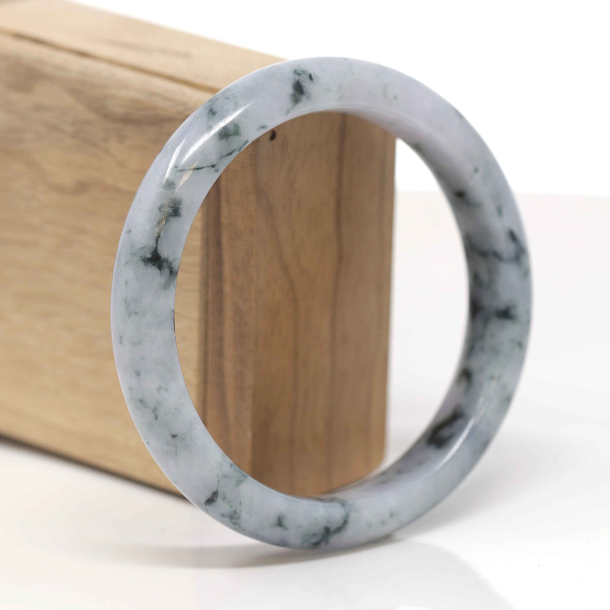 Baikalla Natural Light Lavender W/ Blue-Green Flowers Jadeite Jade "Half Round" Bangle Bracelet (61mm) 