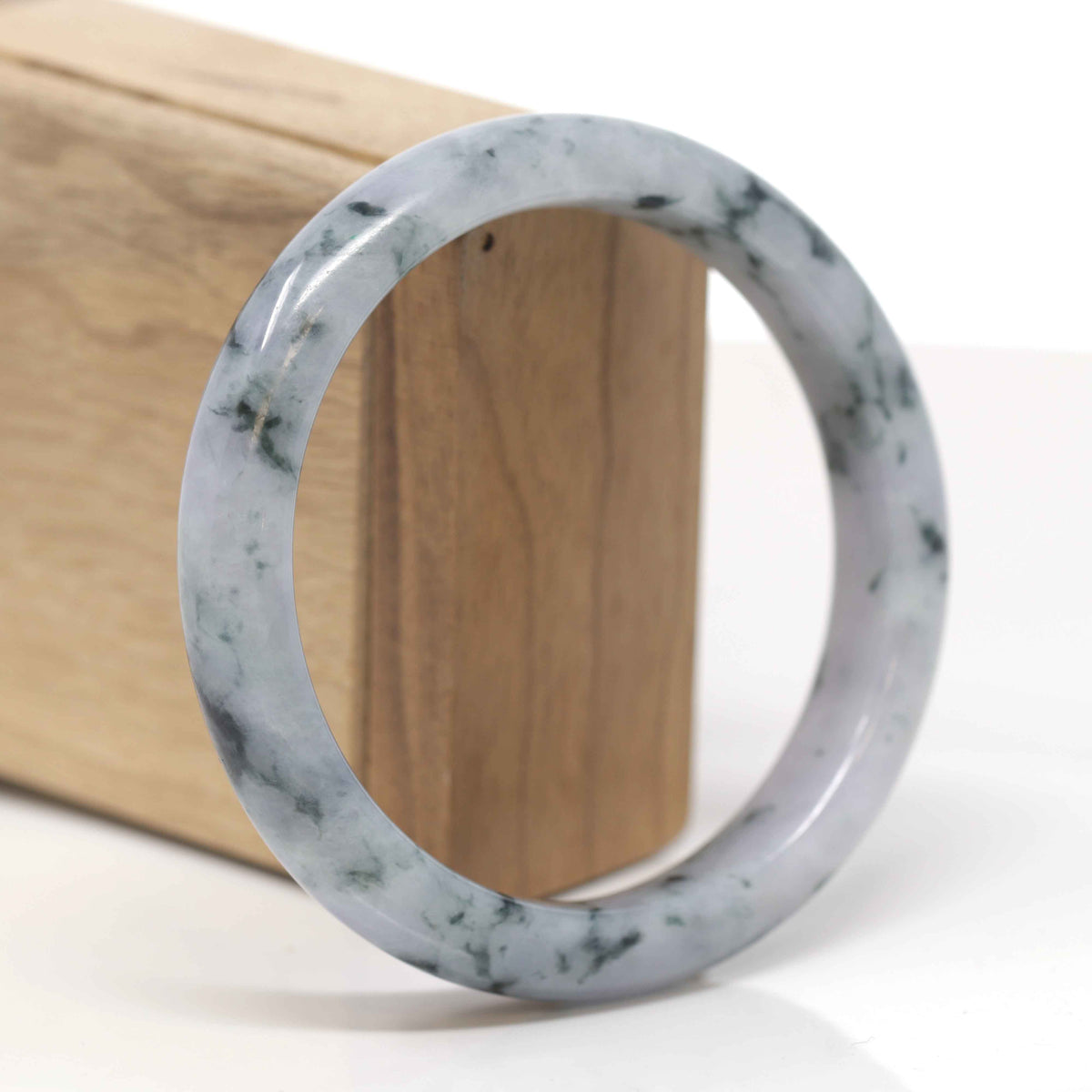 Baikalla Natural Light Lavender W/ Blue-Green Flowers Jadeite Jade "Half Round" Bangle Bracelet (61mm) 