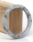 Baikalla Natural Light Lavender W/ Blue-Green Flowers Jadeite Jade "Half Round" Bangle Bracelet (61mm) 