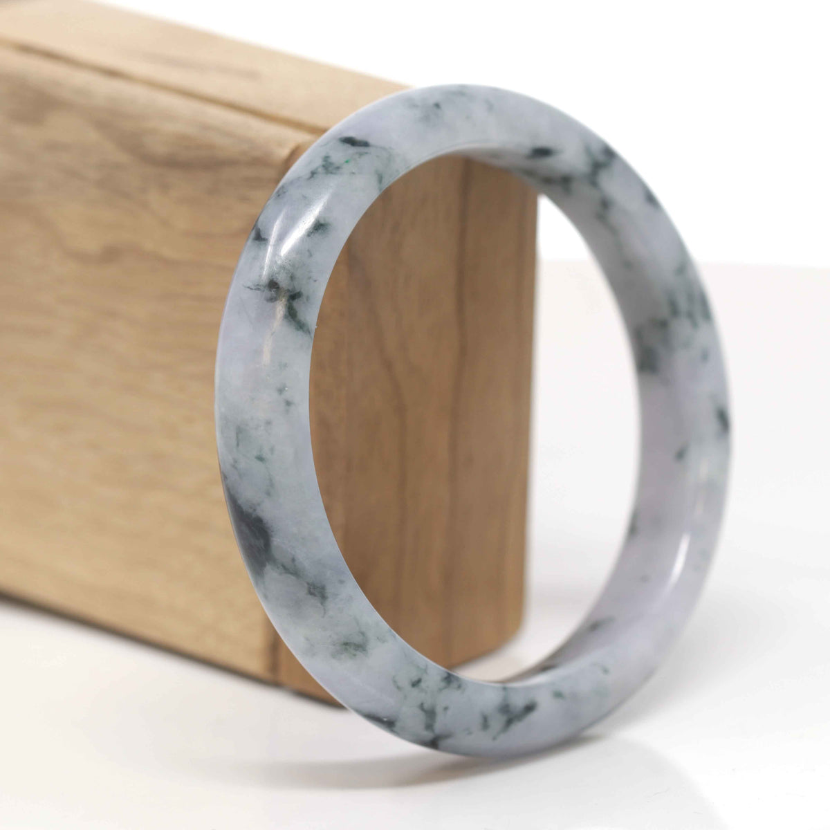 Baikalla Natural Light Lavender W/ Blue-Green Flowers Jadeite Jade "Half Round" Bangle Bracelet (61mm) 