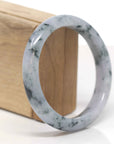 Baikalla Natural Light Lavender W/ Blue-Green Flowers Jadeite Jade "Half Round" Bangle Bracelet (61mm) 