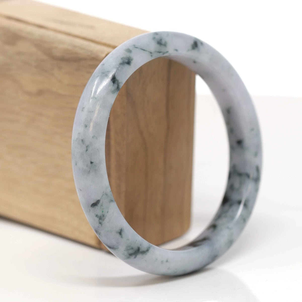 Baikalla Natural Light Lavender W/ Blue-Green Flowers Jadeite Jade "Half Round" Bangle Bracelet (61mm) 