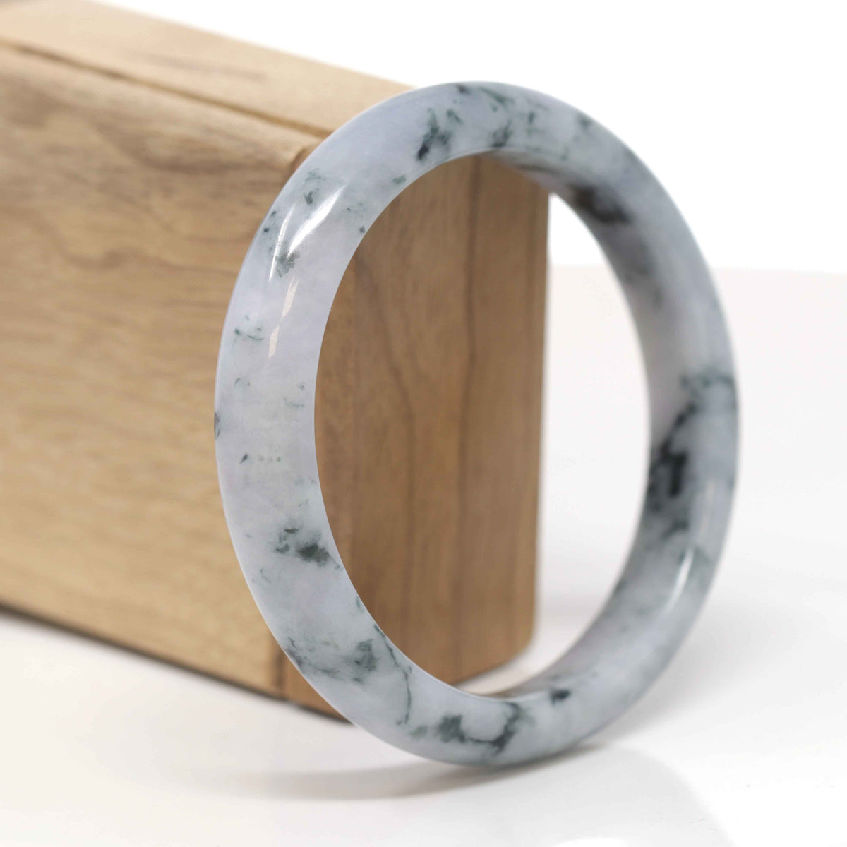 Baikalla Natural Light Lavender W/ Blue-Green Flowers Jadeite Jade "Half Round" Bangle Bracelet (61mm) 