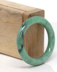 Baikalla Natural Vibrant Forest Green W/ Black Wuji Jadeite Jade "Oval Traditional Round" Bangle (52.2mm) 