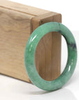 Baikalla Natural Vibrant Forest Green W/ Black Wuji Jadeite Jade "Oval Traditional Round" Bangle (52.2mm) 
